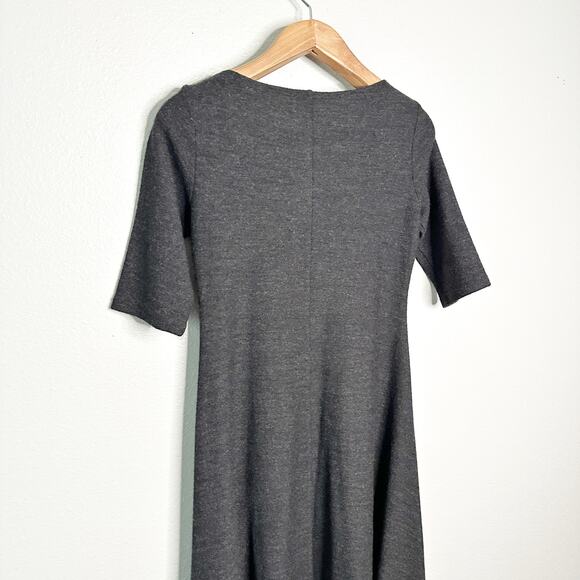 Eileen Fisher 100% Wool Maxi Dress Elbow Sleeve Scoop Neck Charcoal Gray Small P - Picture 8 of 12